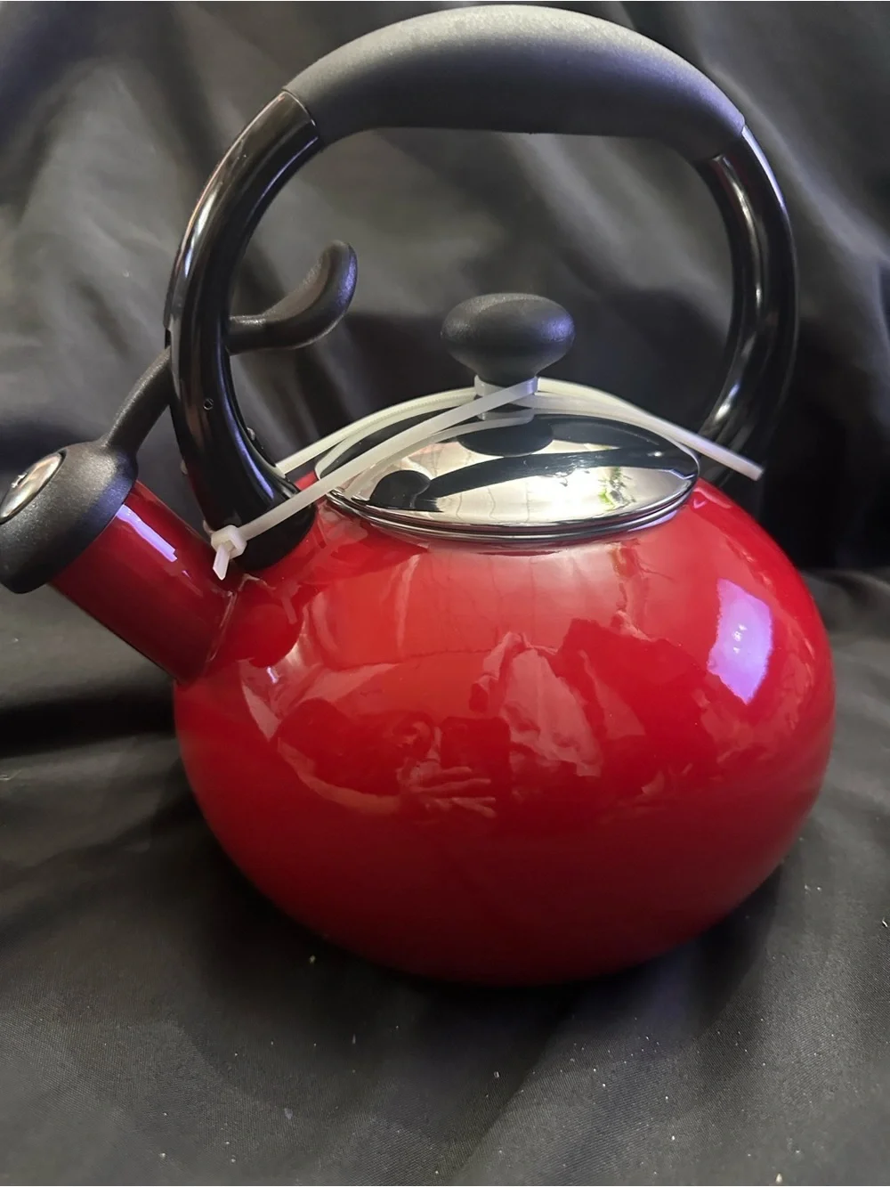 Red Stovetop Whistling Teakettle with Black Handle